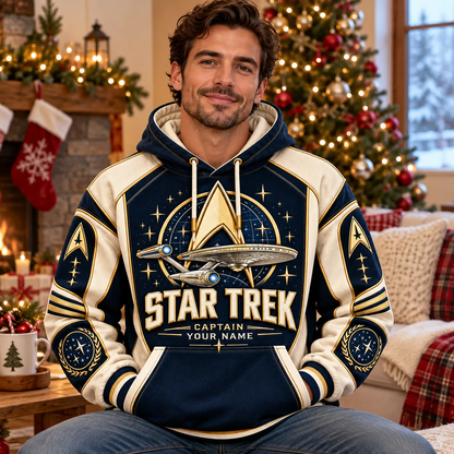 Cosmic Fleet Captain Personalized Hoodie – Retro Space Explorer Pullover