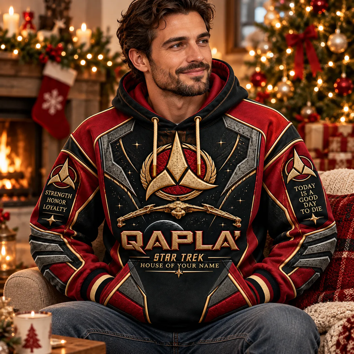 Galactic Warrior House Personalized Hoodie – Crimson Space Honor Pullover