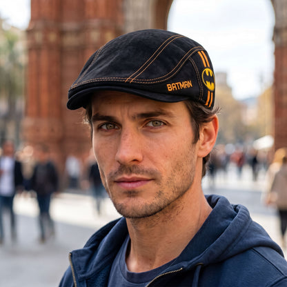 Midnight Vigilante Heritage Flat Cap – Vintage Black City Guardian Ivy Hat