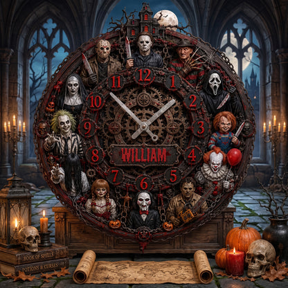 Classic Horror Characters Wall Clock – Personalized Halloween Decor
