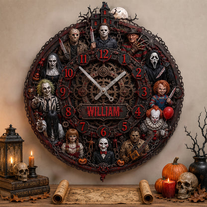 Classic Horror Characters Wall Clock – Personalized Halloween Decor