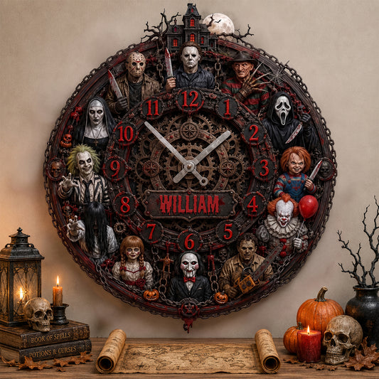 Classic Horror Characters Wall Clock – Personalized Halloween Decor