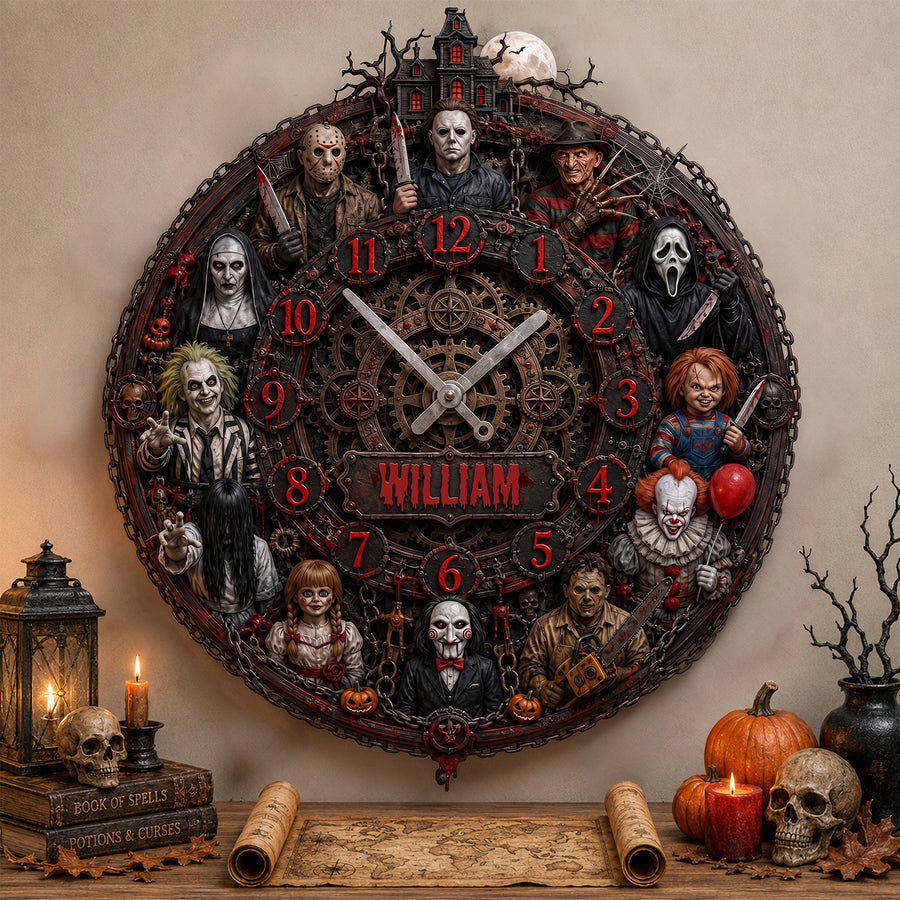 Classic Horror Characters Wall Clock – Personalized Halloween Decor