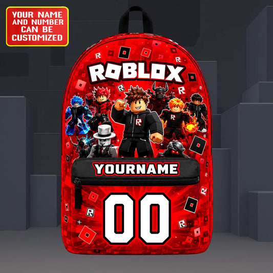 Block Game Backpack – Custom Name & Number Kids School Bag