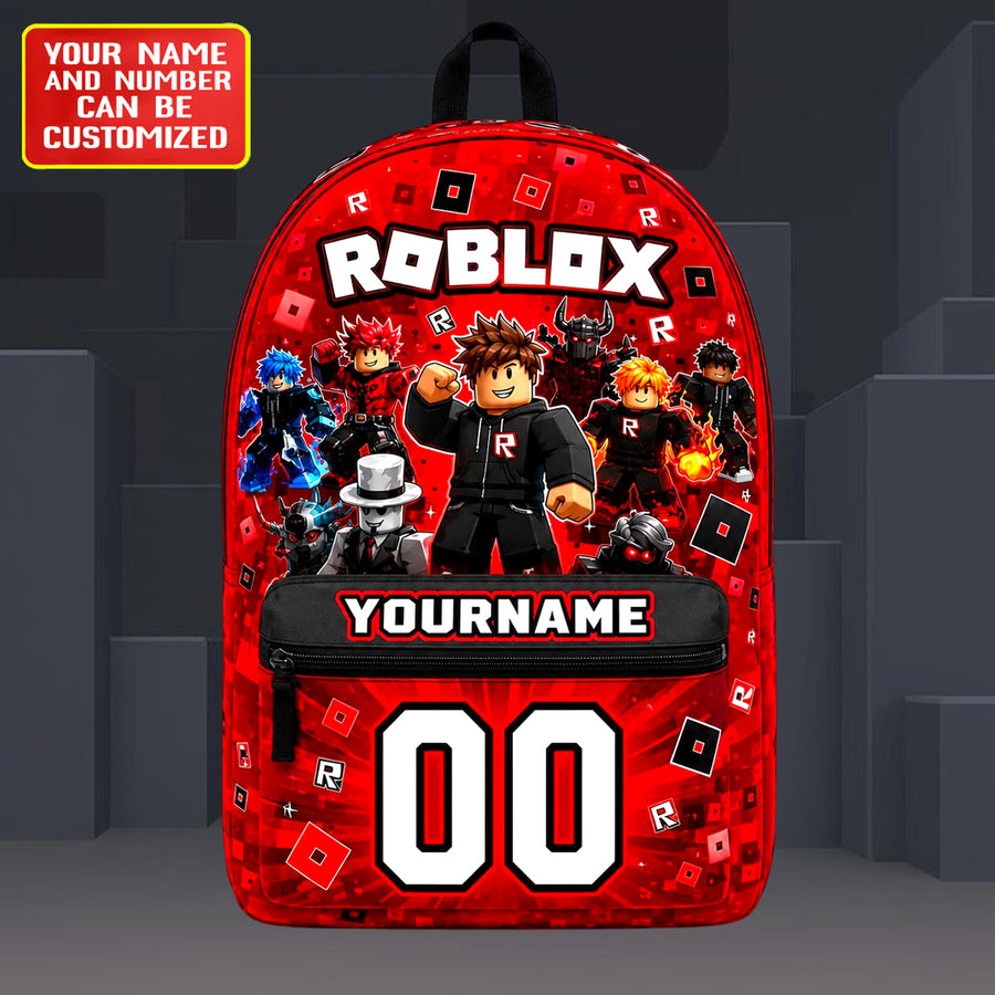 Block Game Backpack – Custom Name & Number Kids School Bag