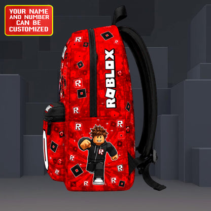 Block Game Backpack – Custom Name & Number Kids School Bag