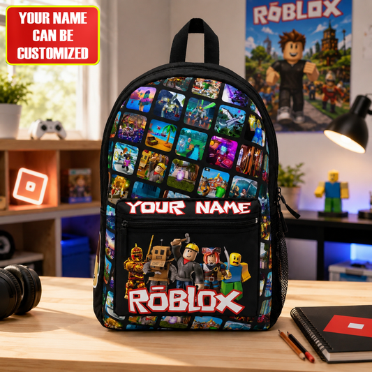Block Game Backpack with Custom Name – Kids School Bag, Gamer Birthday Gift