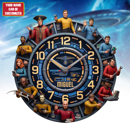 Personalized Sci-Fi Crew Wall Clock – Space Explorer Character Home Decor