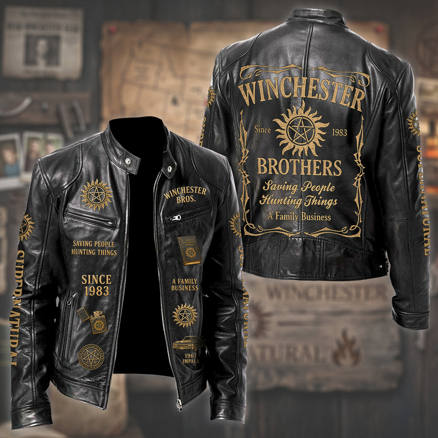Hunter Brothers Est.1983 Vintage Collar Leather Jacket