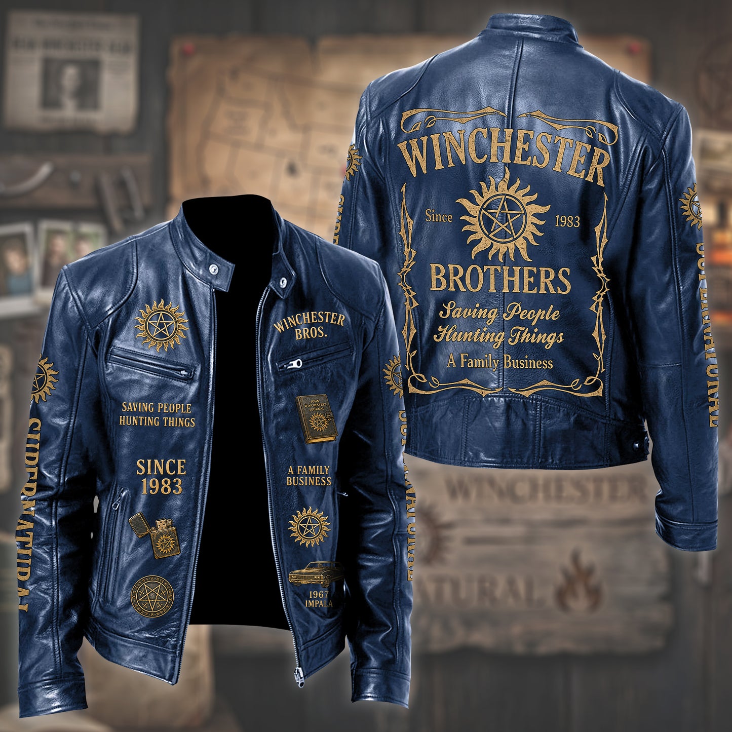 Hunter Brothers Est.1983 Vintage Collar Leather Jacket