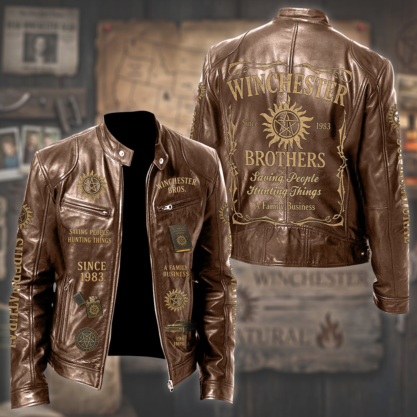 Hunter Brothers Est.1983 Vintage Collar Leather Jacket