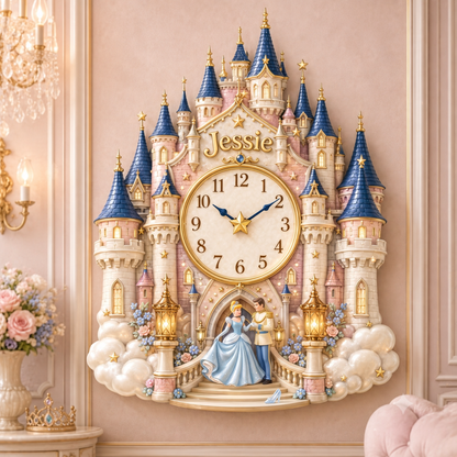 Personalized Magic Princess Wall Clock – Custom Name Castle Clock Decor