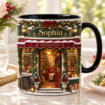 Personalized Christmas Bookstore Mug – Gift For Book Lovers Coffee Cup