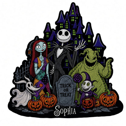 Personalized Nightmares Characters Tufted Rug – Custom Name Halloween Skeletons Doormat/Rug