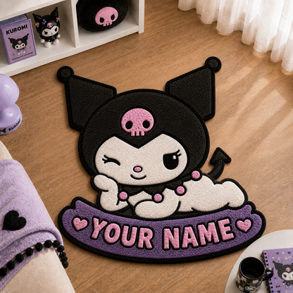 Personalized Gothic Evil Cat Tufted Rug – Custom Name Purple Cat Cute Bedroom Door Mat