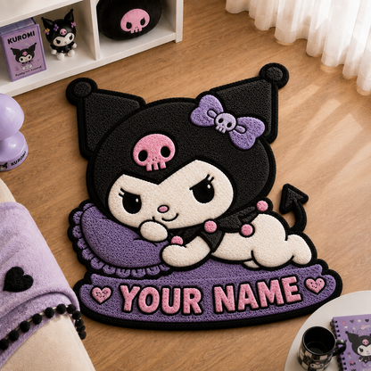 Personalized Gothic Evil Cat Tufted Rug – Custom Name Purple Cat Cute Bedroom Door Mat