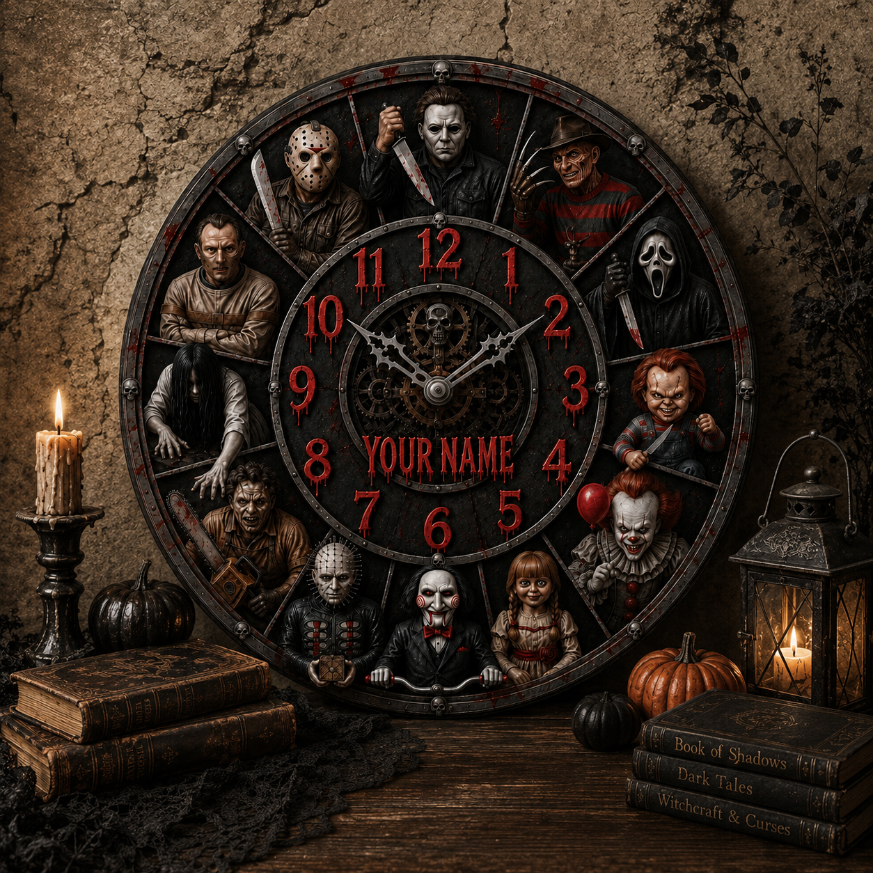 Halloween Horror Character Acrylic Wall Clock – Personalized Horror Gift