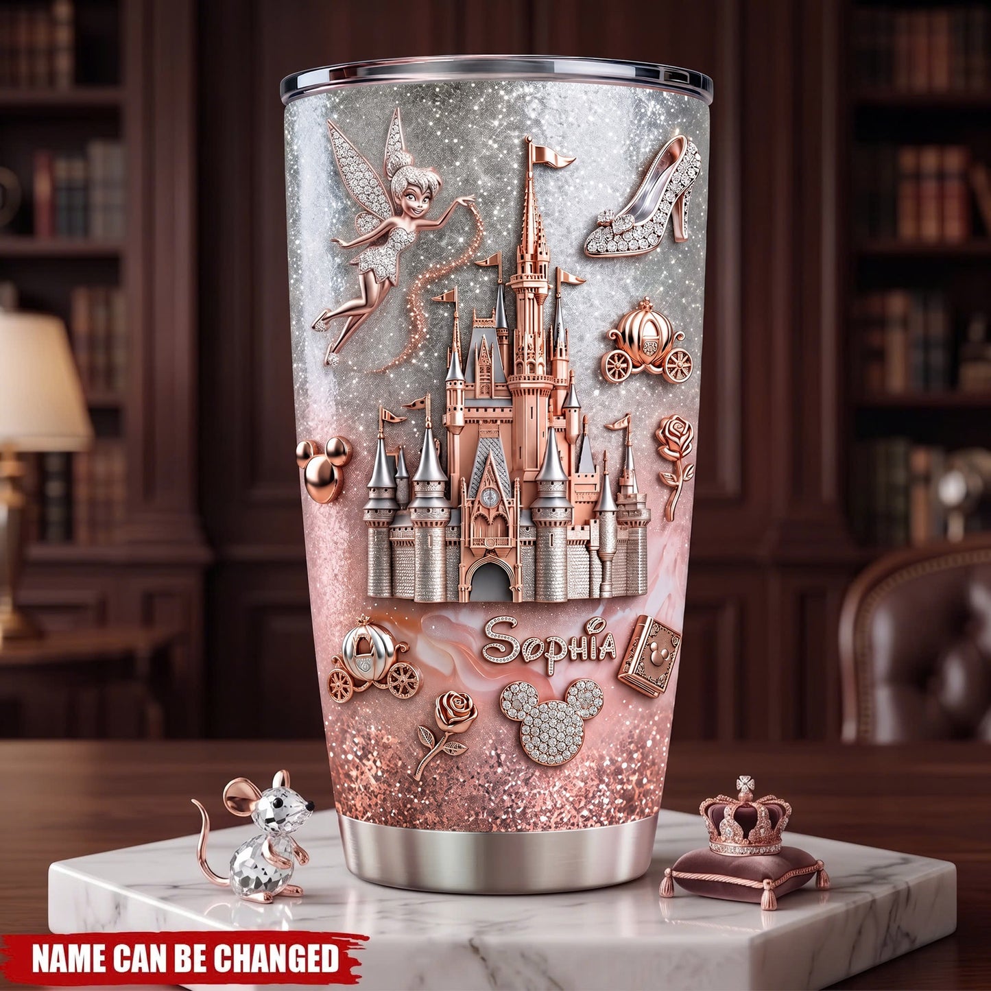 Personalize Pink Magic Castle Tumbler - Custom Name Starry Tumbler