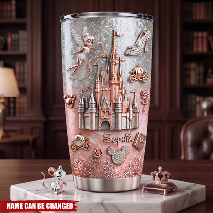 Personalize Pink Magic Castle Tumbler - Custom Name Starry Tumbler