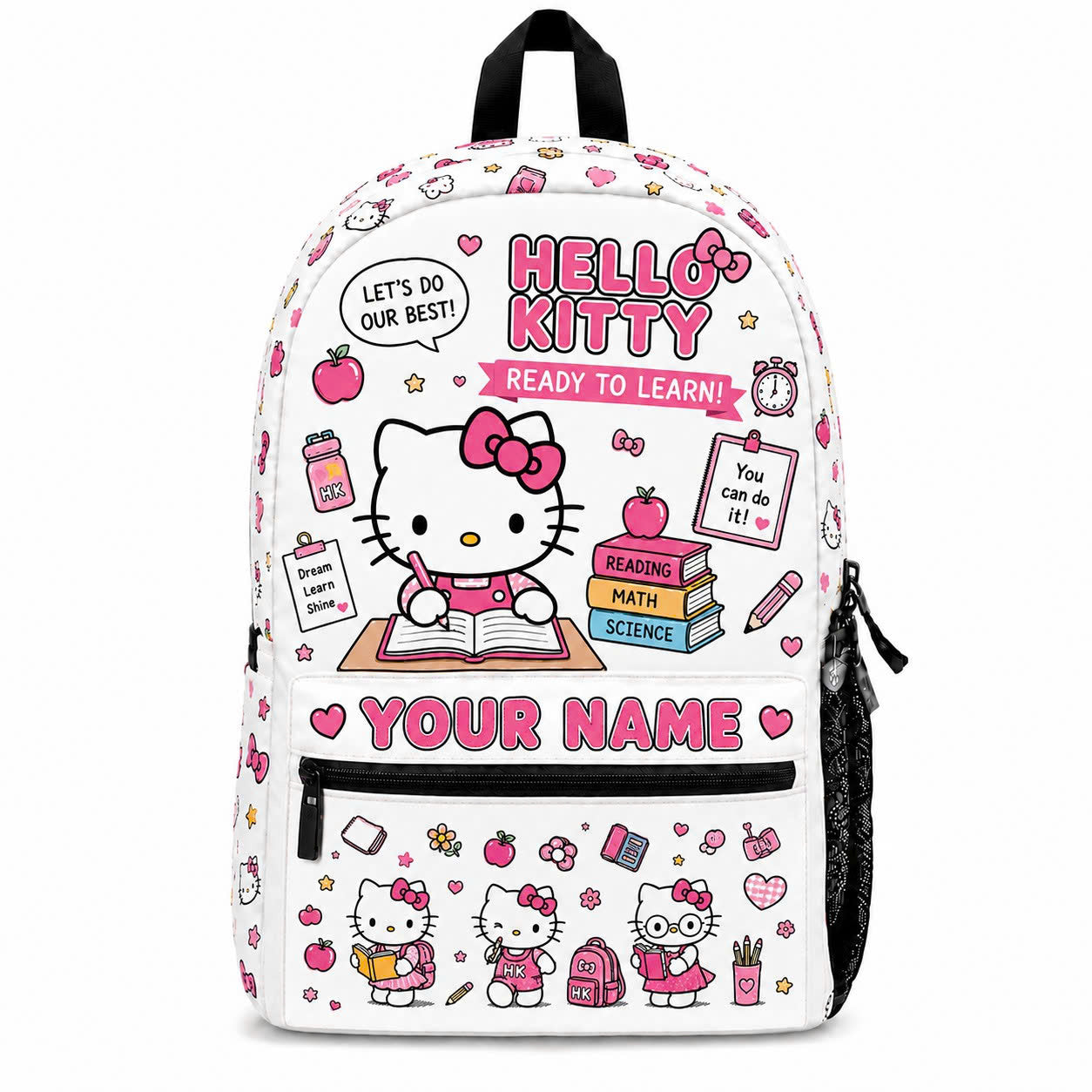 Personalized Cute Pink Cat School Backpack – Custom Name Study Book Bag