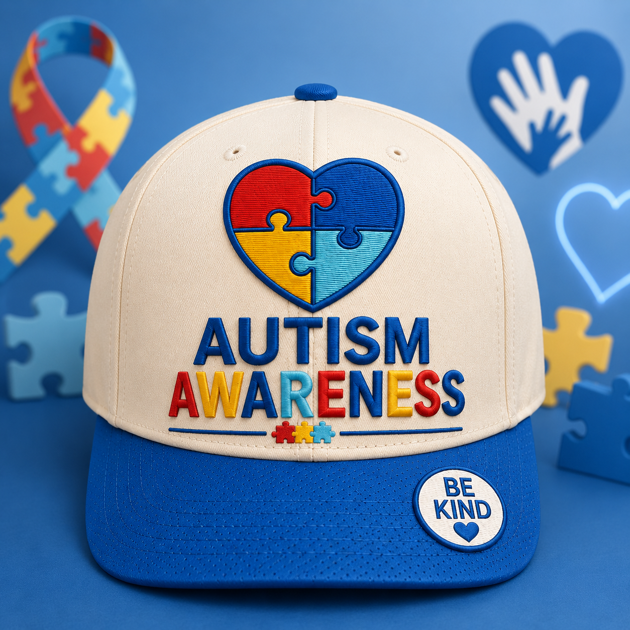 Autism Awareness Puzzle Heart Cap – Be Kind Hat