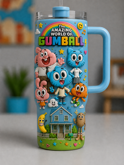 Colorful Cartoon Family Tumbler with Handle – Fun Animated Character Tumbler Cute Gift