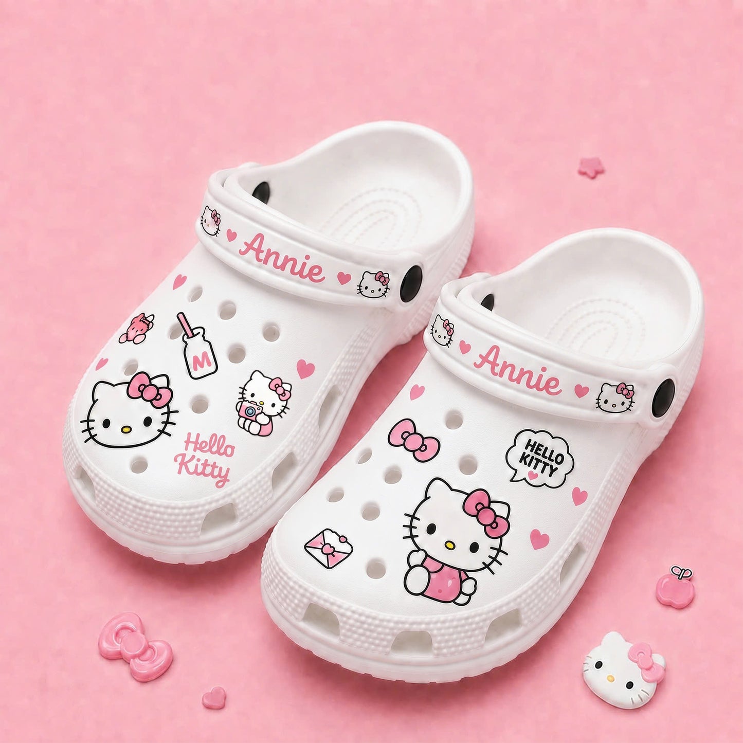 Personalized Kawaii Cat Clogs – Custom Name Cute Pink Cat With Bow Shoes