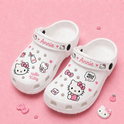 Personalized Kawaii Cat Clogs – Custom Name Cute Pink Cat With Bow Shoes