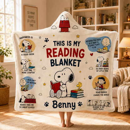 Personalized Book Lover Hooded Blanket, Custom Name Cute Dog Blanket, Reader Gift