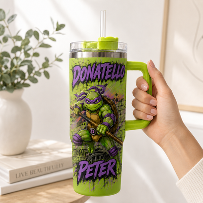 Mutant Hero Turtle Warrior Tumbler with Handle – Premium Comic-Style Insulated Cup, Personalized Gift for Fans