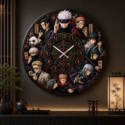 Personalized Dark Sorcerer Acrylic Wall Clock – Custom Name Anime Room Decor