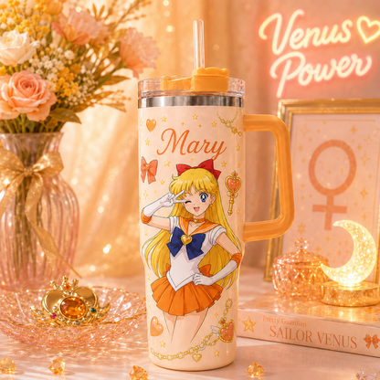 Personalized Moon Girl Travel Mug - Personalized Magical Girl Anime Tumbler with Handle