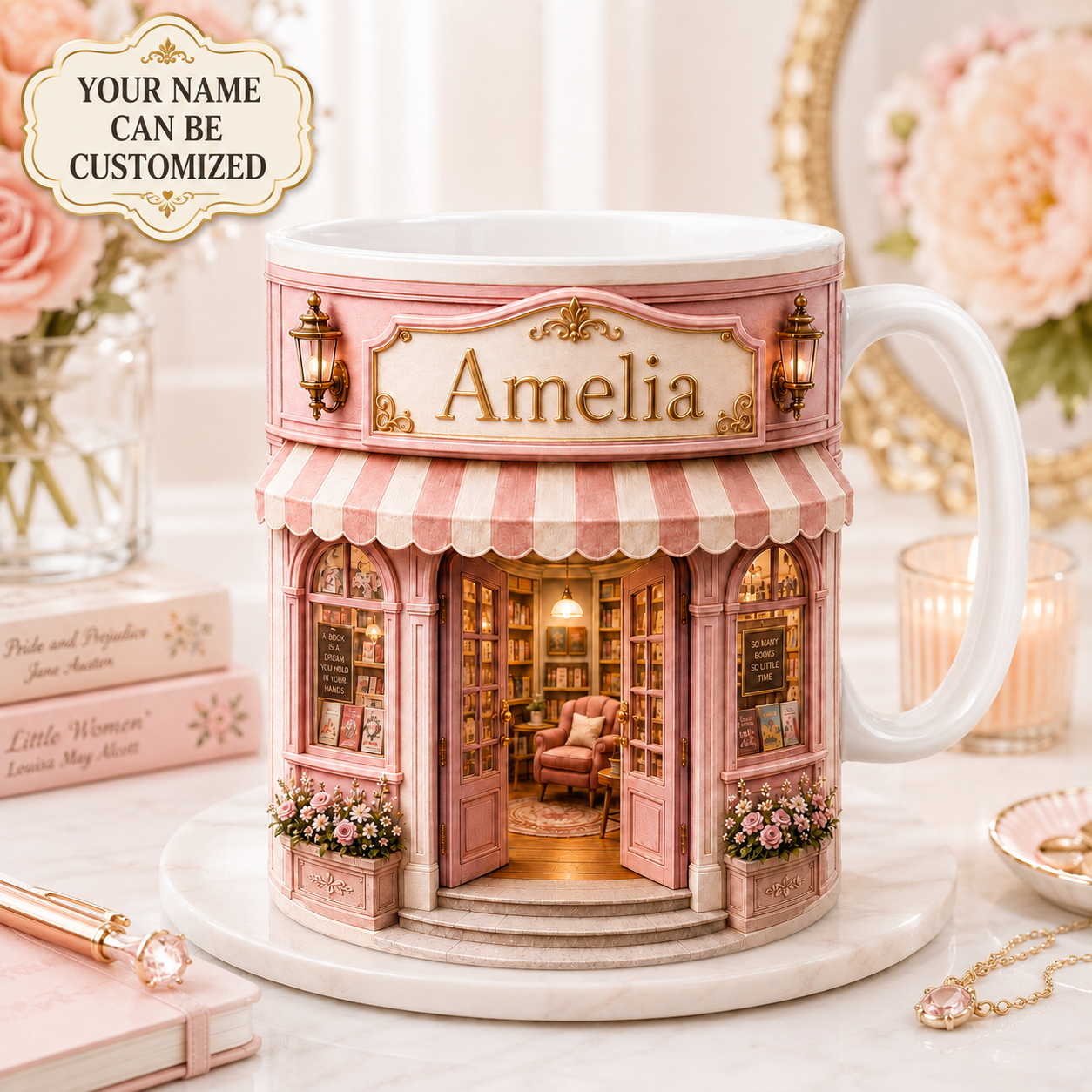 Personalized Book Lover Mug – Custom Bookshop Coffee Mug with Name