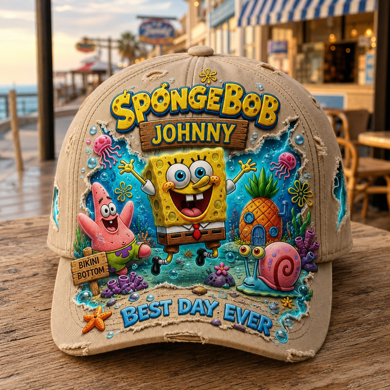 Personalized Underwater Cartoon Friends Cap – Custom Name Distressed Beach Hat