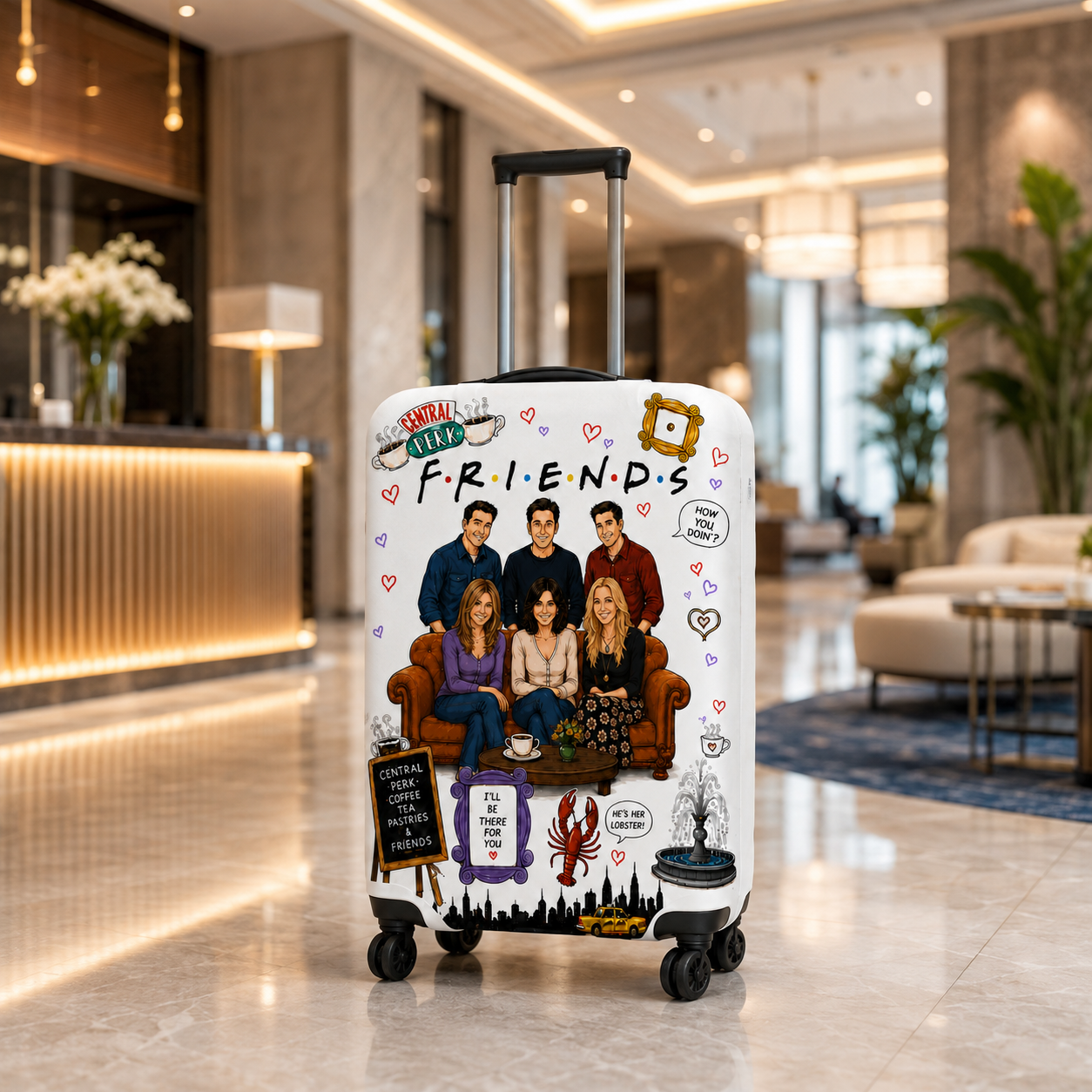 Personalized TV Show Inspired Luggage Cover – Custom Suitcase Protector