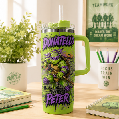 Mutant Hero Turtle Warrior Tumbler with Handle – Premium Comic-Style Insulated Cup, Personalized Gift for Fans