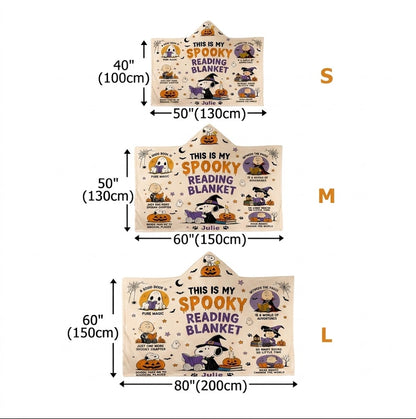 Personalized Cute Dog Spooky Reading Hooded Blanket, Halloween Book Lover Blanket Gift