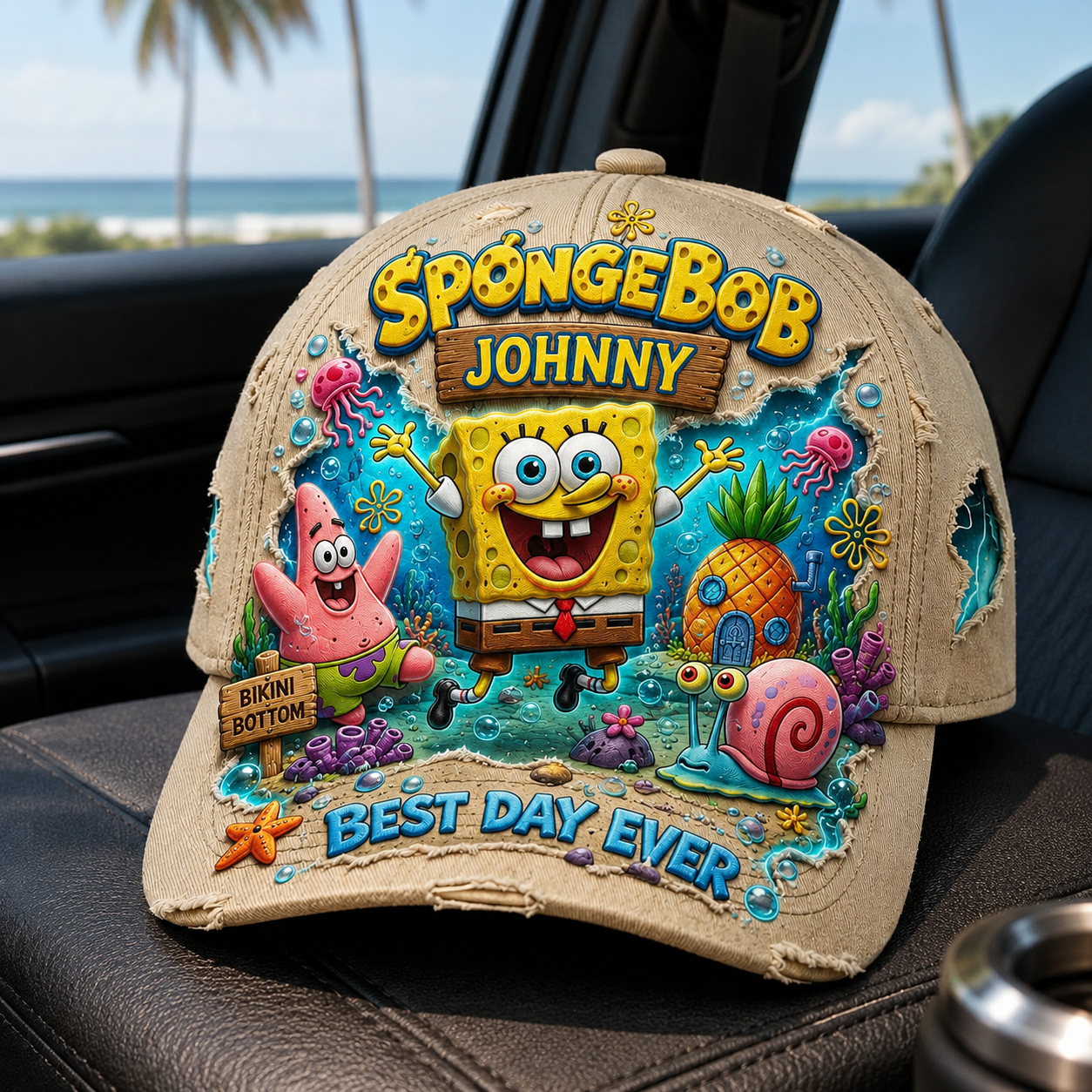 Personalized Underwater Cartoon Friends Cap – Custom Name Distressed Beach Hat