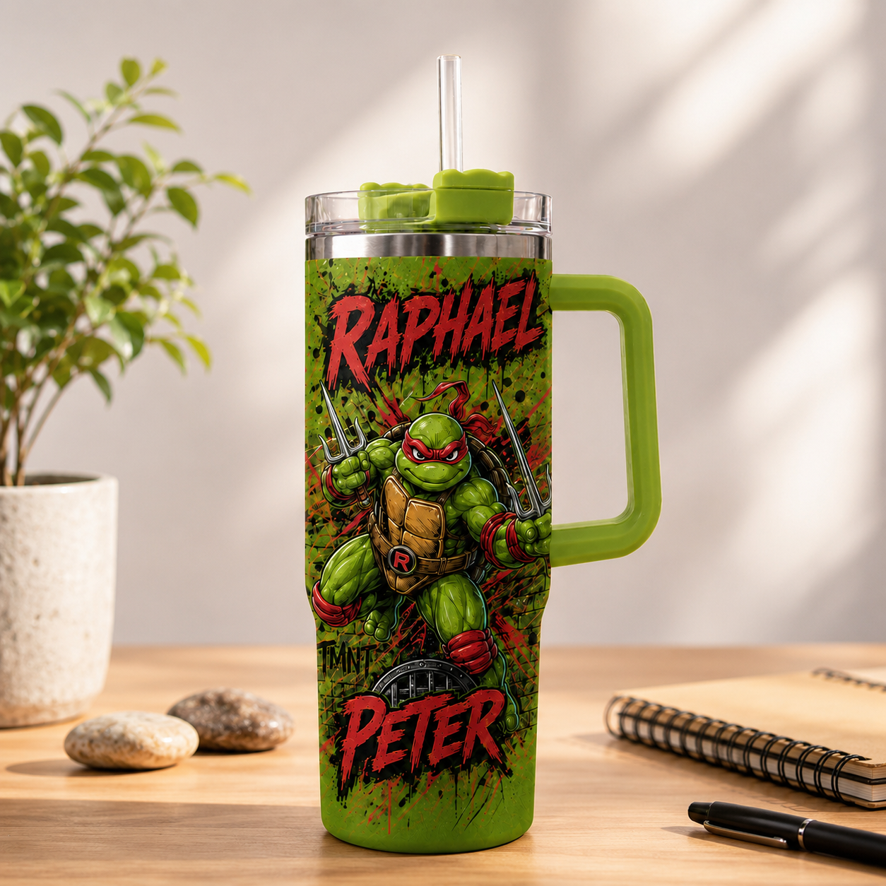 Mutant Hero Turtle Warrior Tumbler with Handle – Premium Comic-Style Insulated Cup, Personalized Gift for Fans