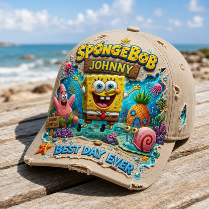 Personalized Underwater Cartoon Friends Cap – Custom Name Distressed Beach Hat