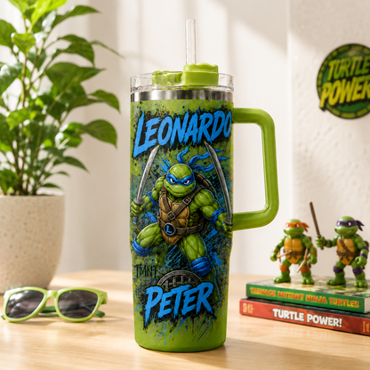 Mutant Hero Turtle Warrior Tumbler with Handle – Premium Comic-Style Insulated Cup, Personalized Gift for Fans