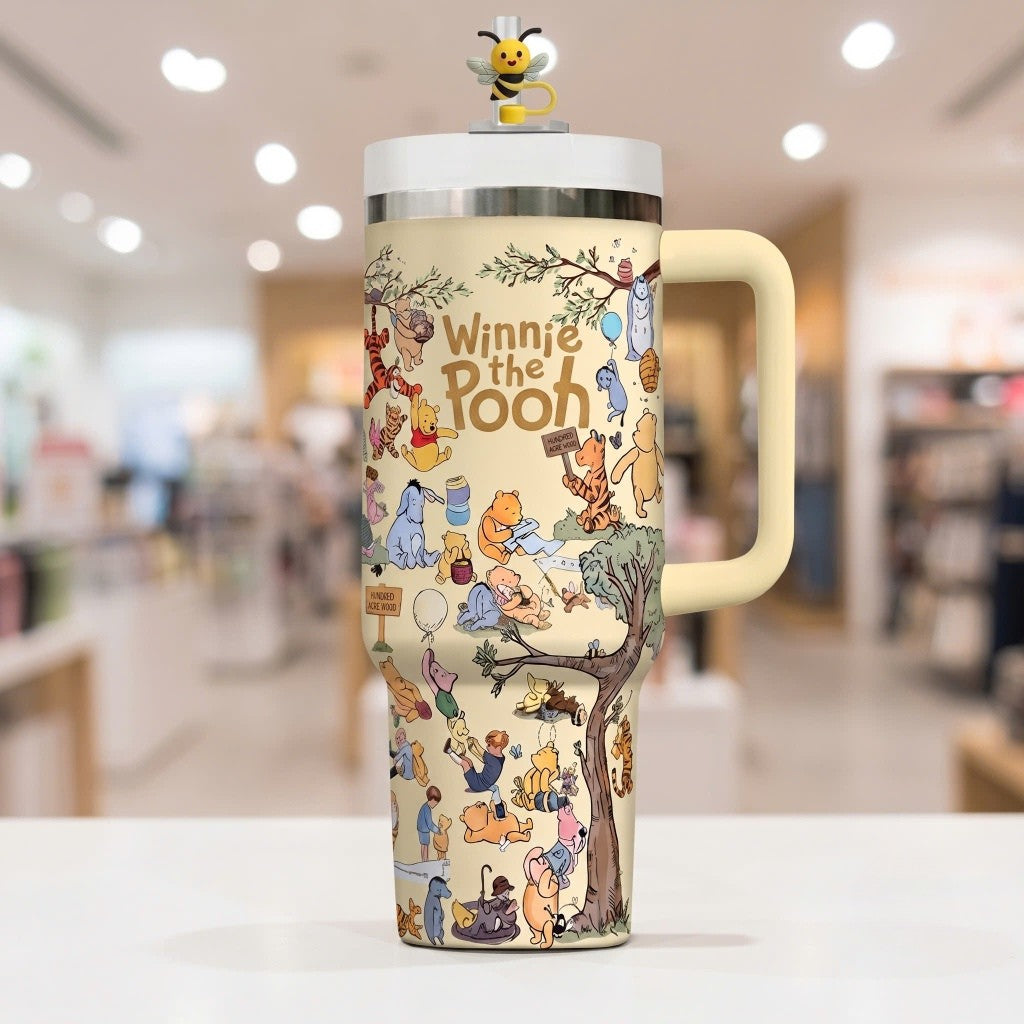 Classic Storybook Bear Tumbler with Handle – Woodland Friends Travel Cup, Cute Forest Animal Gift