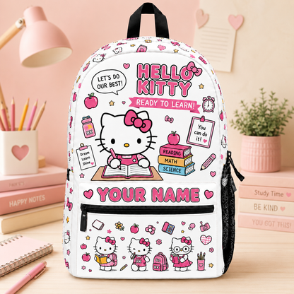 Personalized Cute Pink Cat School Backpack – Custom Name Study Book Bag