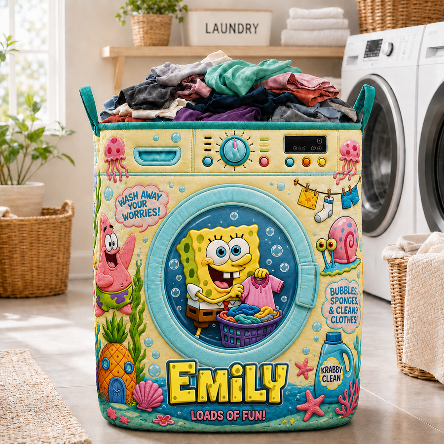 Personalized Ocean Friends Storage Basket - Custom Name Funny Quilt Laundry Basket