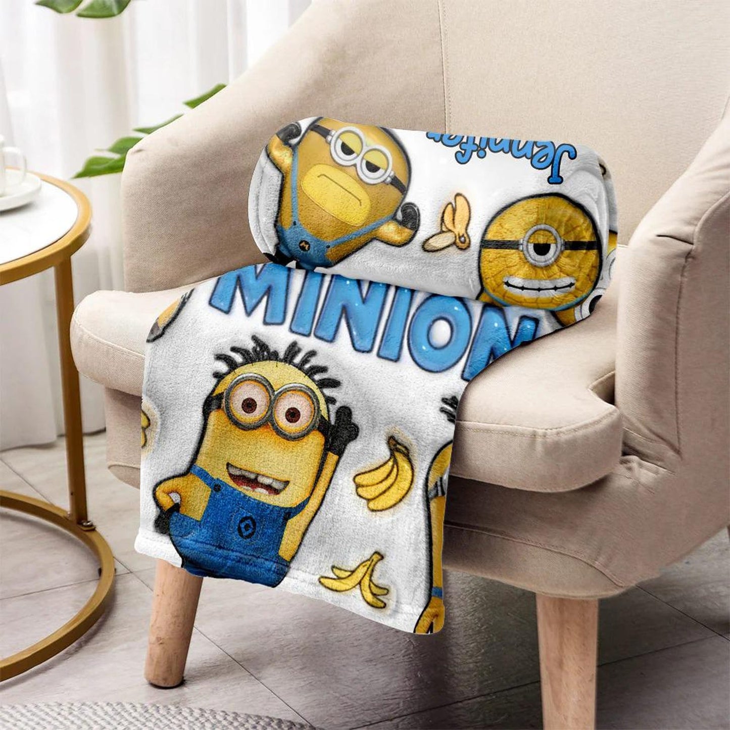 Personalized Funny Yellow Character Blanket – Custom Name Cartoon Throw Gift