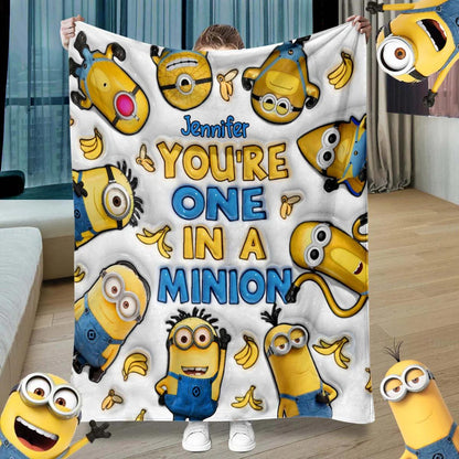 Personalized Funny Yellow Character Blanket – Custom Name Cartoon Throw Gift