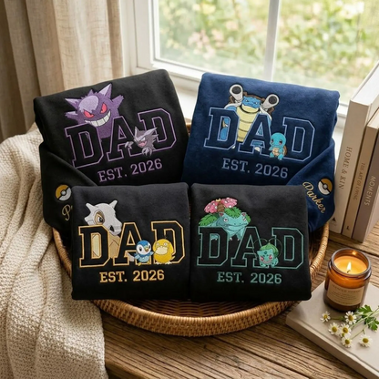 Personalized PokaDad Character Embroidered Sweatshirt, First Father's Day Gift for Dad