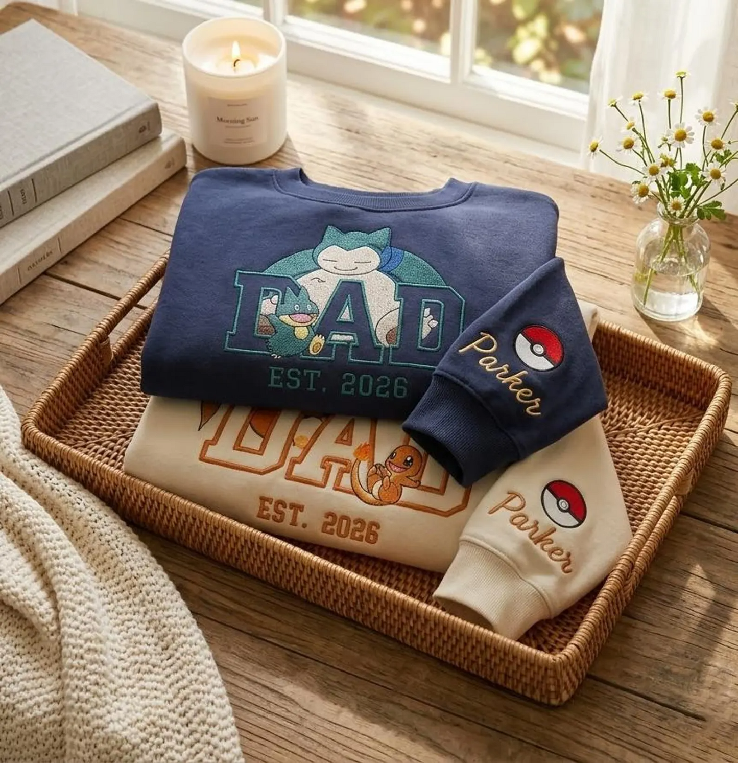 Personalized PokaDad Character Embroidered Sweatshirt, First Father's Day Gift for Dad