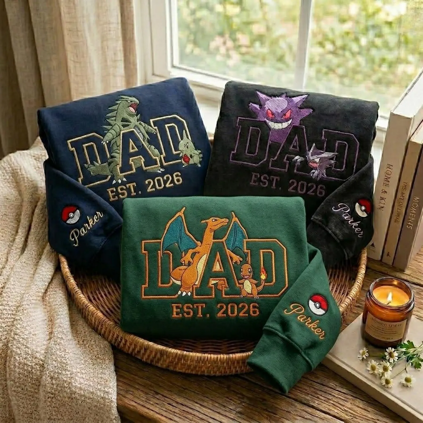 Personalized PokaDad Character Embroidered Sweatshirt, First Father's Day Gift for Dad