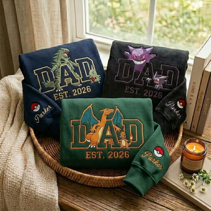 Personalized PokaDad Character Embroidered Sweatshirt, First Father's Day Gift for Dad